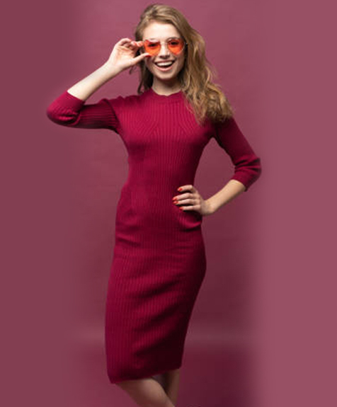 Ribbed Knit Midi Dress Images 